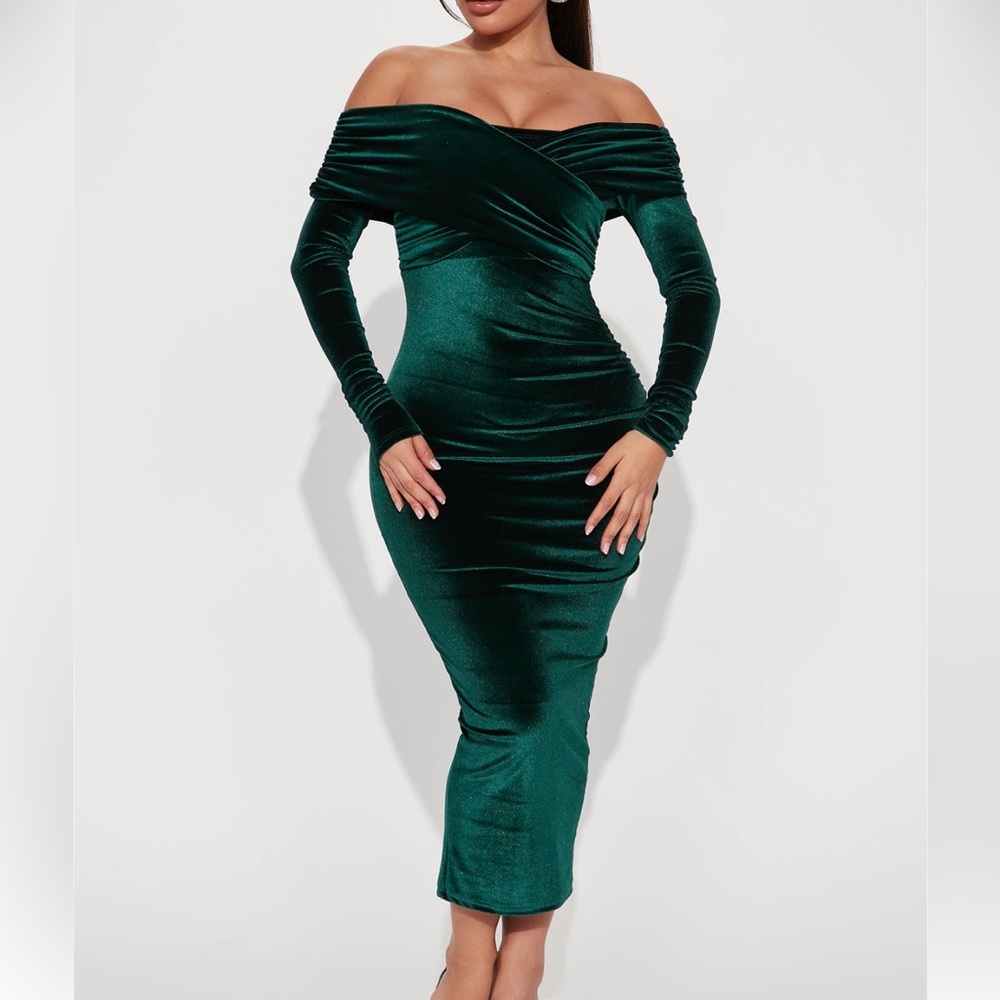 Fashion Nova Teal Long Sleeve Dress